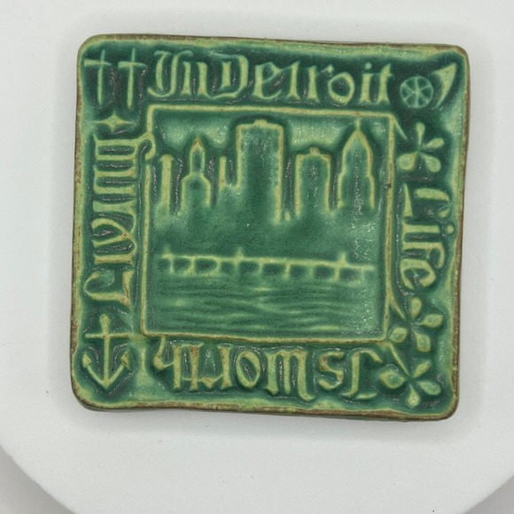 Pewabic Pottery Other - Pewabic Pottery Detroit Skyline Green Tile DSO 06 Chairmans Dinner Commemorative